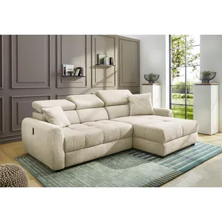 Jockenhöfer Gruppe "Move L-Form, B: 270 cm, mit 60 cm elektr. Sitztiefenverstellung", 140kg Belastbarkeit je Sitz, Kopfteilverstellung & USB-Anschluss, beige 432, 07,