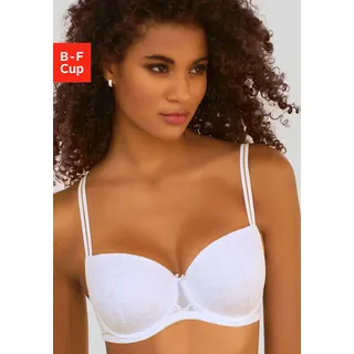 Balconette-BH LASCANA, Damen, Gr. 90, Cup F, weiß, Microtouch, Obermaterial: 82% Polyamid, 18% Elasthan, figurbetont, BHs Balconette-BH, aus feiner, blumiger Spitze, Dessous