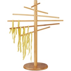 Relaxdays 10022196 Nudeltrockner Bambus, 12 Arme, Nudelständer Faltbar, zum Pasta Trocknen, für Spaghetti, 41cm hoch, Holz, Natur, 41 x 34 x 34 cm