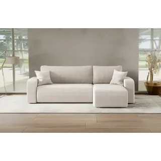 kaiser möbel Ecksofa mit schlaffunktion und bettkasten, Eckcouch Milano L stoff Dicker Cord Beige Rechts - Beige