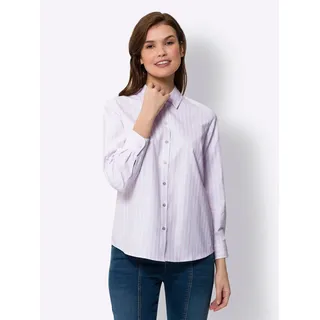 Hemdbluse HEINE, Damen, Gr. 48, rosa (rosé, weiß, gestreift), 100% Baumwolle, gemustert, gestreift, mehrfarbig, V-Ausschnitt, Blusen Hemdbluse