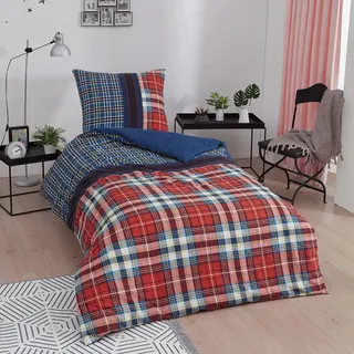Brielle Flanell Bettwäsche Set aus 100% Baumwolle mit 155 x 220 + 80 x 80 cm Kariert - Schwarz