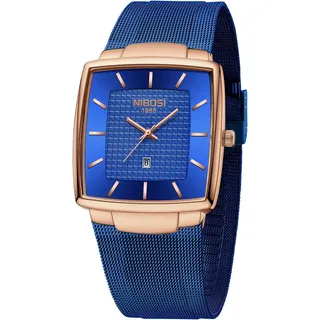 Herrenuhren militärisch wasserdicht Quarz analog quadratisch Armbanduhr für Männer mit Edelstahl Mesh Armband Datumskalender