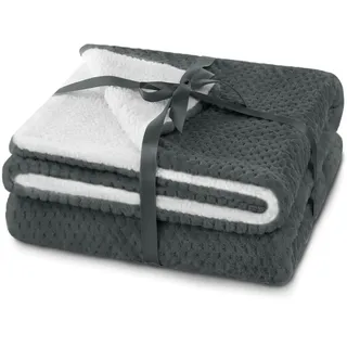 AmeliaHome Kuscheldecke 70x150 cm zarte Steppung Sherpa Lammfelloptik Wohndecke Shleepy Anthrazit