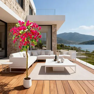 Künstlicher Bougainvillea-Baum, 120cm Künstliche Blumenpflanze mit natürlichem Holzstamm, Kunstblumen Indoor Outdoor Pflanze Dekorationen für Huas, Büro, Hochzeit, Rosa