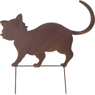 Gartenstecker Katze aus Metall in Edelrost-Optik - 42 x 41,5 cm - Rostfigur Katzen-Deko für Garten Beet Rasen Terrasse - wetterfeste Silhouette aus rostigem Stahl