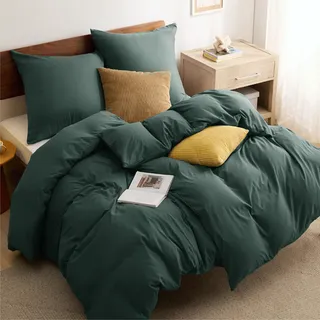 BEDSURE Bettwäsche 135x200 4teilig Waldgrün - 2 Bettbezüge 135x200 cm + 2 Kissenbezüge 80X80 cm, ÖKO-TEX Bettwäsche-Sets Grün Polyester Mikrofaser mit Reißverschluss