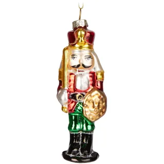 BRUBAKER Nussknacker Soldat Rot Grün Gold - Handbemalte Weihnachtskugel aus Glas - Mundgeblasener Christbaumschmuck Figuren Lustig Deko Anhänger Baumkugel - 13 cm