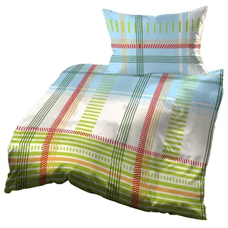 Gerald Wittmann Bettwäsche 140x200 cm + 70x90 cm, Baumwolle Renforce, Kariert Blau Weiß Grün