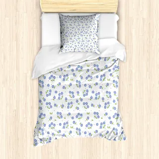 ABAKUHAUS Blumen Mantele, Vintage Rose Bouquets, Milbensicher Allergiker geeignet mit Kissenbezügen, 135 cm x 200 cm - 80 x 80 cm, Violett, Blau, Grün Weiß - Blau