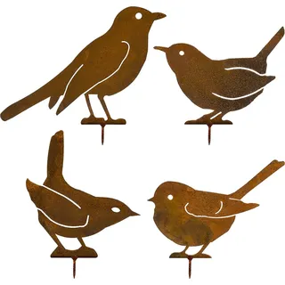 Rost Vogel Gartendeko für Draußen Herbstdeko Outdoor, Garten Deko 4 Rost Metall Vögel Gartenstecker mit Schraube, Legierter Stahl