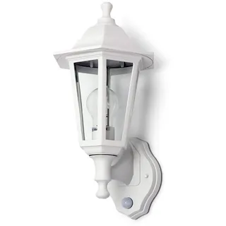 Kwazar Luminaire Außenwandleuchte mit Bewegungsmelder E27 IP44 Weiß – Vintage Außenlampe max. 60W für Eingangsbereich, Hauswand & Garten | Wetterfeste Wandbeleuchtung ERANO.B