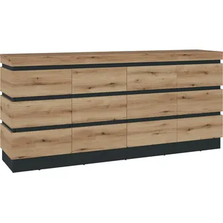 Sideboard -  Evoke Eiche Nachbildung - Grau - B 201 cm - 4 Türen - 2 Schubladen - Braun, Grau