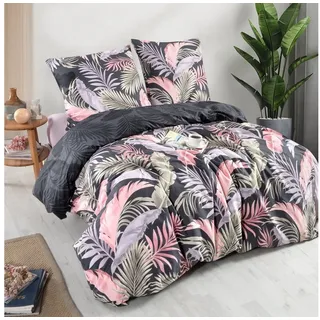 Yadetextil Bettwäsche 200x220 cm. 3 teilig set, dreiteilig, 200x220cm Bettbezug, Baumwolle, Palmen Design Pink, Hena