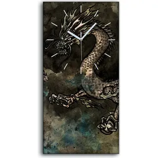 Küchenuhr Bürouhr Leinwand Uhr 30x60 Malerei Asiatische Fantasie Monster Drachen - weiße Hände - Weiß