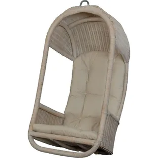 KRINES HOME Korb Hängesessel Hängeschaukel/Hängekorb aus Rattan in der Farbe Weiss gewaschen, Weißer Hängesessel inkl. Polster - Weiß