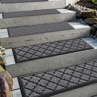 Aucuda 2er Set Stufenmatte Außen aus Gummi, 76 x 22 cm Wetterfeste & rutschfeste Treppenstufen Matten, Anti-Rutsch Wärmedämmung Gummimatten für Outdoor, Frühling Antirutschmatten Graue Treppenmatte.