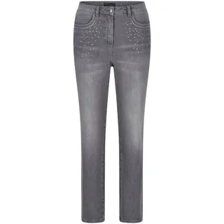Stretch-Jeans GOLDNER "Kurzgröße Mom-Jeans SARA mit Formbund", Damen, Gr. 19, K-Gr, grau, Obermaterial: 98% Baumwolle CO. 2% Elasthan EL., gerade, Jeans Stretch-Jeans, Mit Glitzersteinen an den Taschen