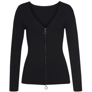 LASCANA LASCANA, Strickjacke mit Reißverschluss, taillierte Kurzstrickjacke, schwarz,
