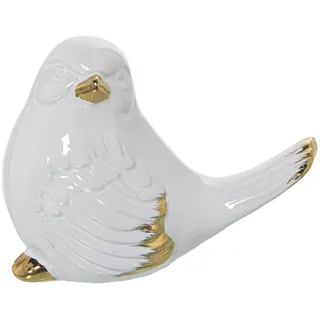 DRW Figur eines Vogels aus Keramik in Weiß und Gold, 13,5 x 9 x 10,5 cm, estandar