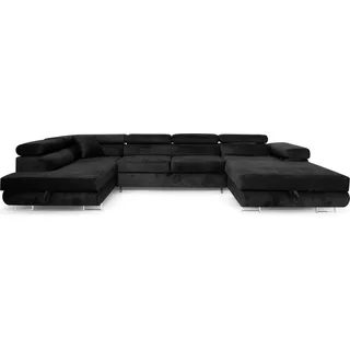 sofiland Ecksofa Aller U XXL-Ecksofa mit Schlaffunktion und zwei Bettkästen in Schwarz, linke Seite
