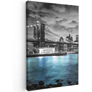 MuchoWow Leinwandbild New York - Skyline - Stadt - Blau 40x60 cm , Textil , Rechteckig , 40x60 cm , FSC 100% , gerahmt , Bilder & Rahmen, Bilder, Leinwandbilder
