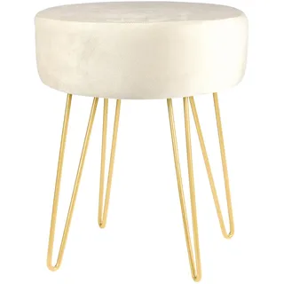 Harbour Housewares 1x Creme/Gold H40 x D35cm Runden Samt-Fußhocker - Klein Wohnzimmer Schminktisch Fußbank Ottomane Sitzpuff Stuhl Sitz