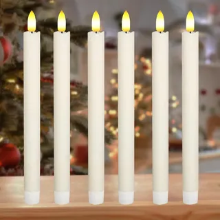 KATELUO 6 Stück LED Stabkerzen Flackernde Flamme, Batteriebetriebene LED Kerzen, Flammenlose Tafelkerzen, Elektrische Kerzen LED Echtwachskerzen für Weihnachten Hochzeit Erntedankfest Halloween