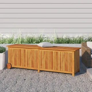 IKAYAA Gartenbox Holz Wetterfest Auflagenbox Holz Gartentruhe mit Rollen Kissenbox Aufbewahrungsbox Terrasenbox Massivholz Akazie-150 x 50 x 58 cm