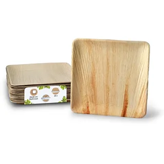 BIOZOYG Palmware Einwegteller aus Palmblatt, 25 Stück, eckig, 25x25 cm, Einweggeschirr kompostierbar - Alternative für Bambus Teller und Pappteller - Partygeschirr