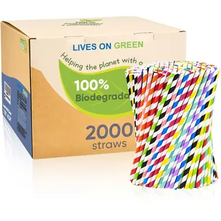 Lives on Green Bunte 19,7 cm Einweg-Trinkhalme aus Papier, 2000 Stück, 10 Farben, Umweltfreundlich und Kompostierbar - für Cocktails, Urlaubspartys, Restaurants, Barbedarf