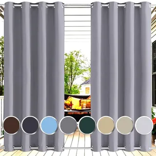 Ufamiluk Outdoor Vorhang ösen Sonnenschutz wetterfest wasserdicht mit ösen Oben und unten Balkon vorhänge Oben und unten für die terrasse Balkon Veranda Cabana 180x200cm (BxH 1 Stück) Grau
