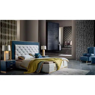 Lederbett Bett Betten Polster Design 180x200cm Doppelbett Moderne Betten Möbel - Weiß