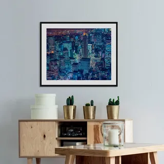 Bild QUEENCE "NYC", blau (farbe rahmen: schwarz, farbe bild(er): blau), B:50cm H:40cm, Acrylglas, Holz, Papier, Bilder, Bild, HD Premium Poster-Druck inkl. Holzrahmen