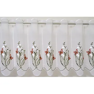 Scheibengardine STICKEREIEN PLAUEN "Maiglöckchen" Gr. 2, weiß, B:128cm H:40cm, Voile, Polyester, Gardinen, Scheibengardine, veredelt mit echter Plauener Spitze Stickerei