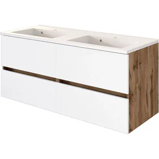 Held Möbel Doppelwaschtisch Bari 120 cm Weiß Matt mit Softclose