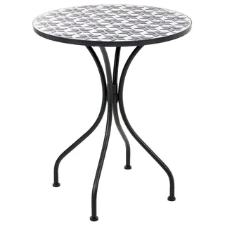 BELIANI Bistrotisch Set Weiß / Blau Metall Keramik Mosaik Muster Pulverbeschichtet Rund Klein Gartentisch Garten Terrasse Balkon - Weiß, Blau, Schwarz