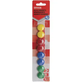 Office Products Magnete für Magnettafel / 8 Stück Bunt/ 20 mm Rund/Starke Whiteboard Magnete/Blister/Kühlschrankmagnete/Kühlschrank Schließfach Magnet/Dekorative
