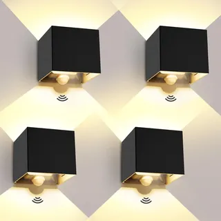 ledmo 4 Stücke 20W Außenwandleuchte mit Bewegungsmelder, IP65 Wasserdichte Wandleuchte Außen/Innen, Warmweiß 3000K, Einstellbarer Lichtstrahl außenlampe mit bewegungsmelder, Schwarz