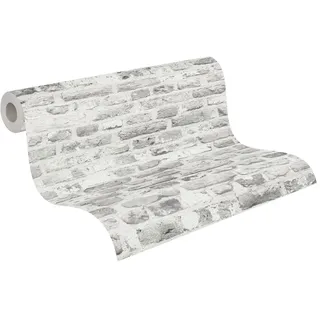 A.S. Création Steinoptik Tapete Grau Weiß THE BOS 388294 Vliestapete Backstein Tapete 10,05 m x 0,53 m Made in Germany