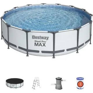 Aufstellpool-Set für Röhrenpools BESTWAY Steel Pro Max 427 x 107 cm rund (Pumpe, Leiter, Abdeckung und Filterkartusche)
