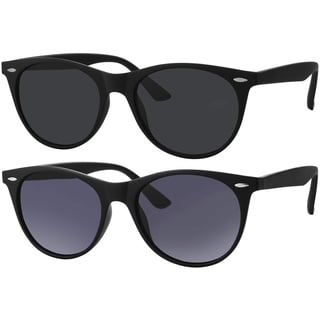 La Optica B.L.M. Sonnenbrille Herren Damen UV400 Rund Oval Retro - 2er Set Matt Schwarz, Gläser: 1 x Grau, 1 x Grau Verlauf