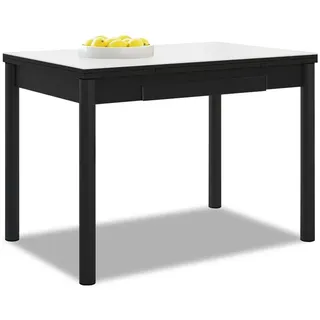 ASTIMESA Ausziehbarer Küchentisch, Gestell schwarz, weiß, ideal für kleine Räume, 90 x 50 cm, ausziehbar 140 x 50 cm