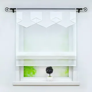 Joyswahl Voile Raffrollo Modernes Bändchenrollo mit farbigem Abschluss »Anita« Wohnzimmer transparent Gardinenschal mit Tunnelzug BxH 120x140cm Weiß 1er Pack