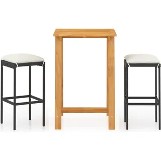 vidaXL 3-tlg. Gartenbar-Set mit Kissen Schwarz - Schwarz