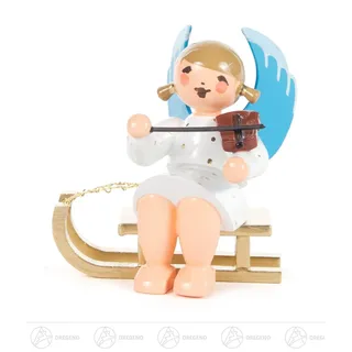 Engel mit Geige auf Schlitten sitzend h=ca 5,5cm NEU Erzgebirge Weihnachtsfigur