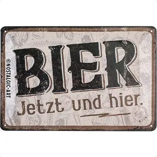 Nostalgic-Art Retro Blechschild, 20 x 30 cm, Bier jetzt und hier | aus Metall, Vintage Design, Blechschilder Sprüche, Bier-Deko, Geschenk-Idee für den Biergarten