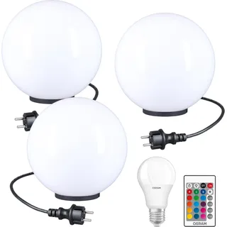 Kugelleuchten Kugellampen RGB 3er Set Ø 40cm LED Außenleuchten Garten Lampe - Weiß