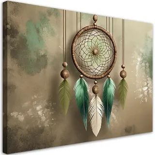 Feeby Leinwandbild Traumfänger Boho 90x60cm , Grün , Textil , Abstrakt , Rechteckig , 90x60 cm , Bilder & Rahmen, Bilder, Leinwandbilder