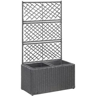 vidaXL Hochbeet mit Rankgitter 2 Töpfen Pflanzkübel Pflanzkasten Blumenkübel Gartenspalier Spalier Rankhilfe Rankkasten 58x30x107cm Poly Rattan Schwarz